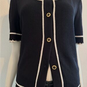 St. John Collection Black Cardigan with White Trim